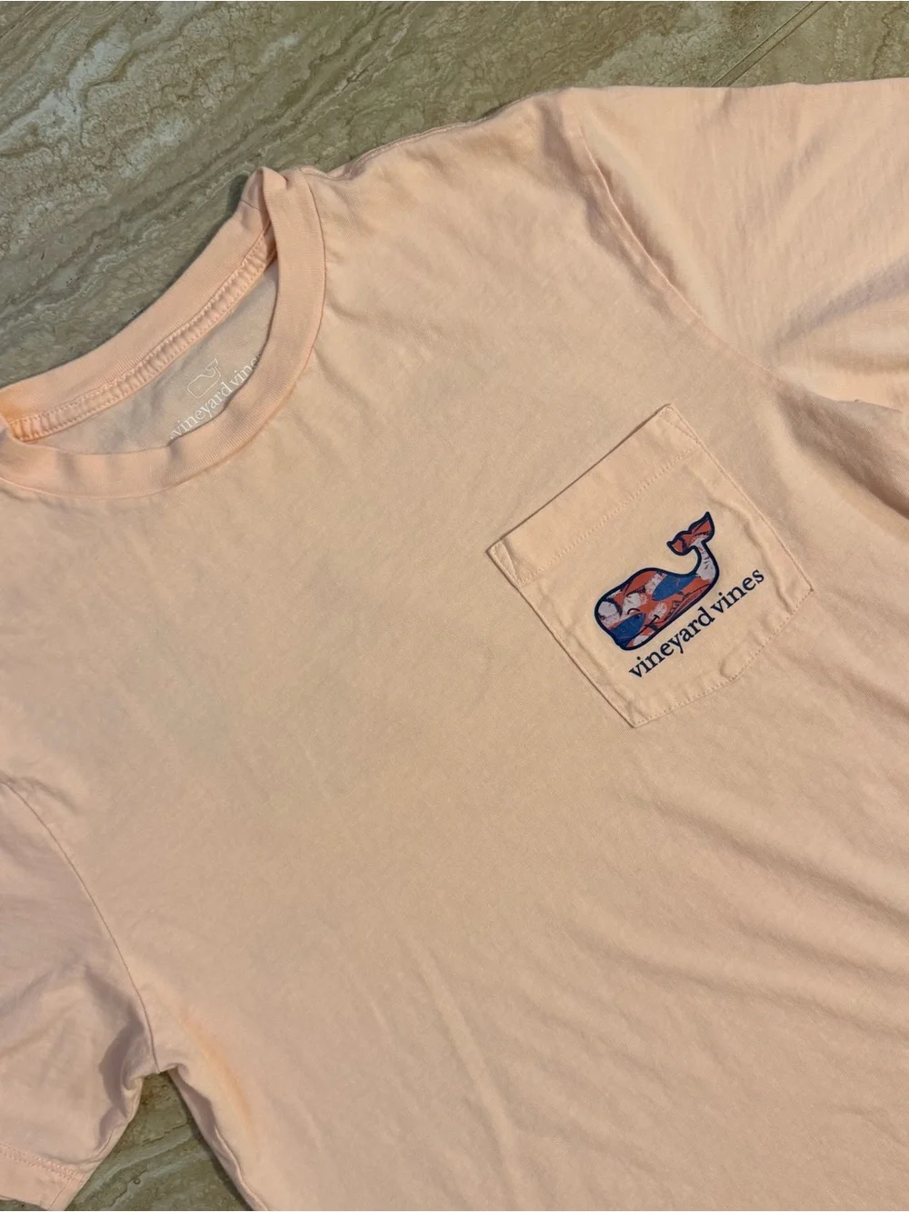 Vineyard Vines Peach Short Sleeve Tee with Floral Whale